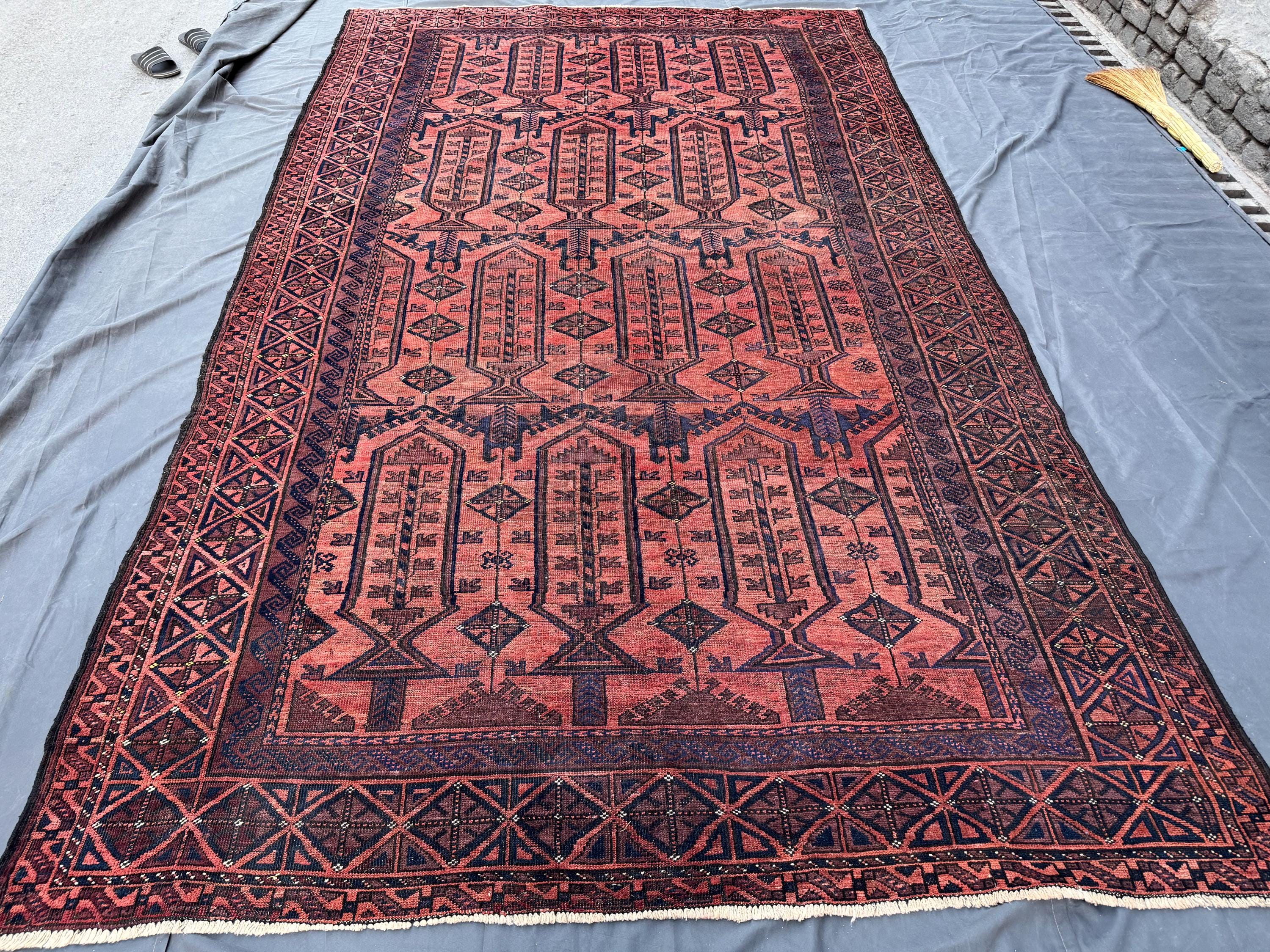 7x12 Rug 7x12 Rustic Afghan Baluch Qalam Dani Rug, Handmade Wool Distressed ...