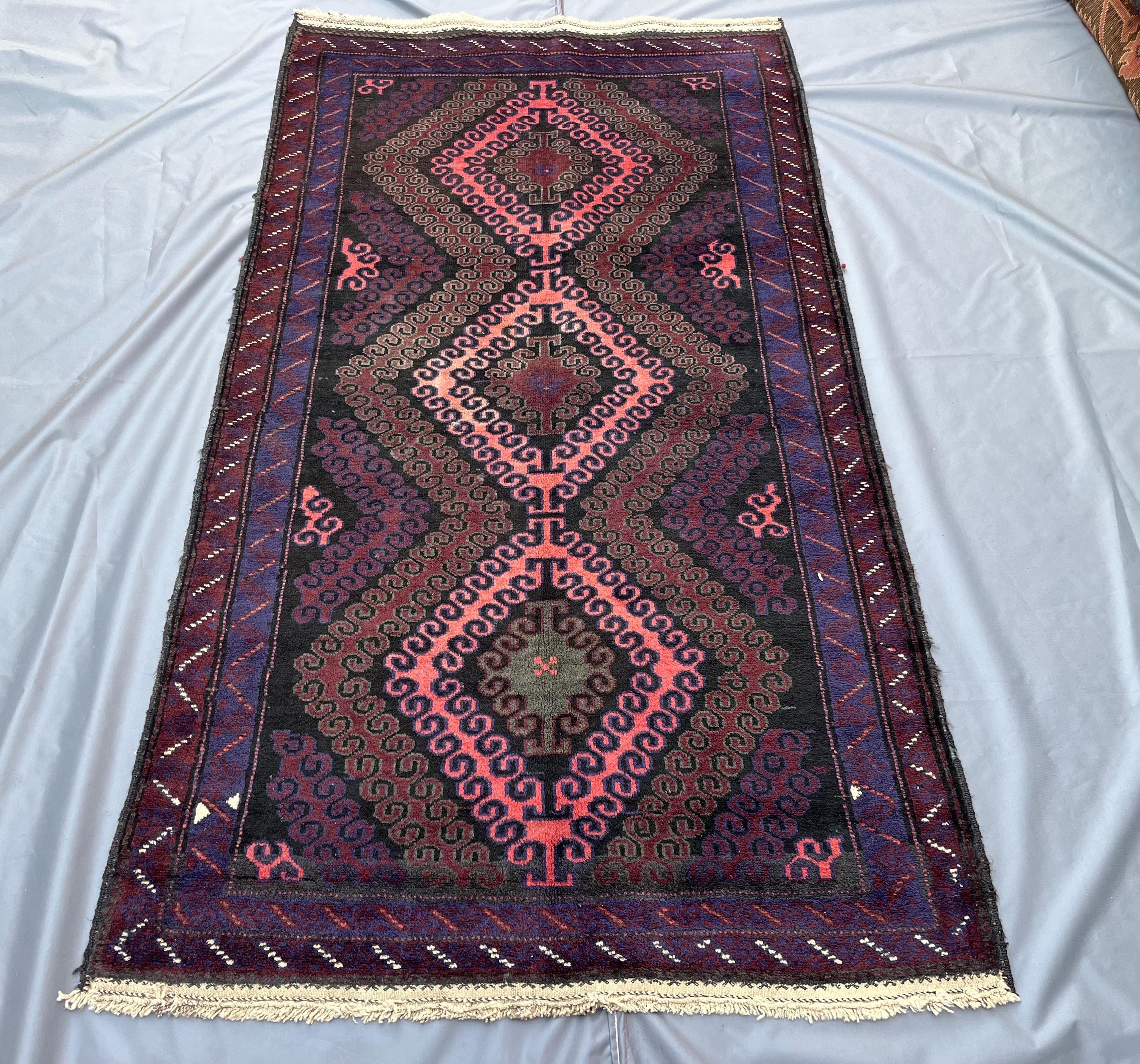 Afghan baluch rug※こちら専用ページです！ Vintage Afghan Baluch Rug – Tribal Geometric Design, Deep Red