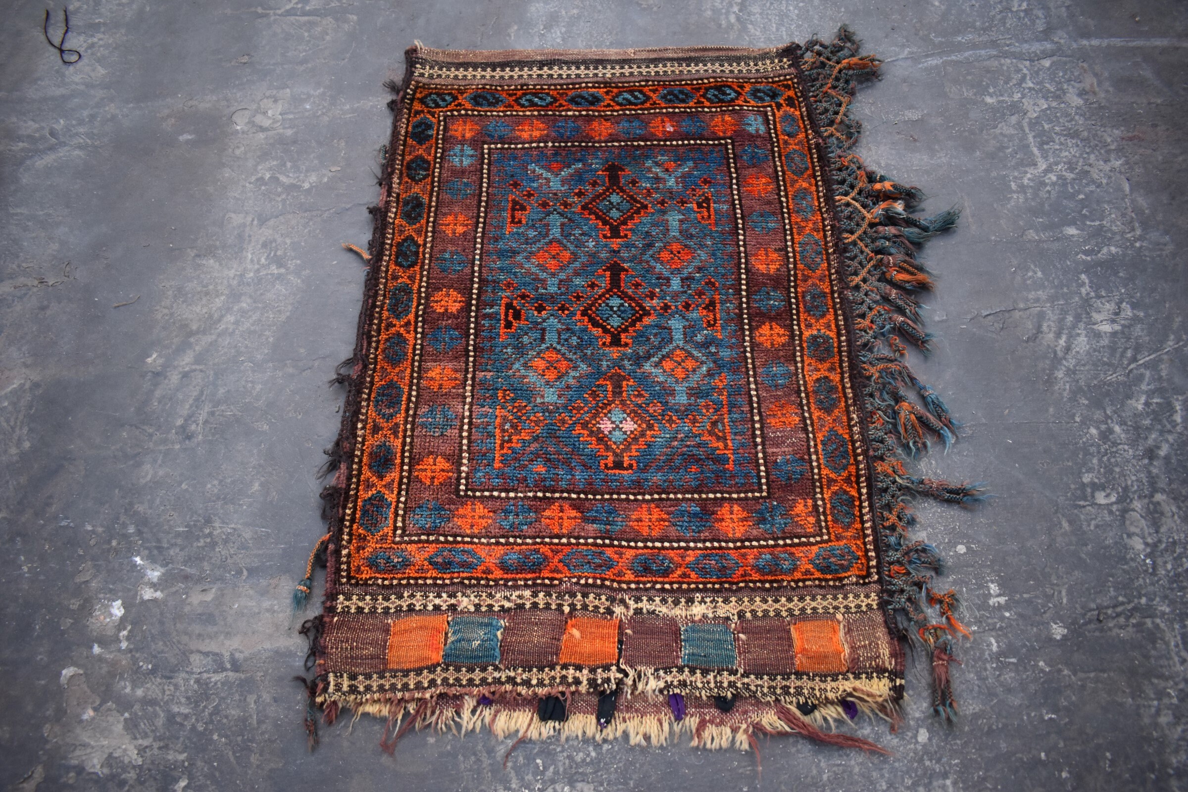 Large Persian Balouch and Leather Floor Cushion - Lawton Mull