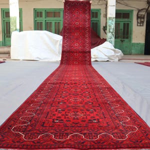 19 ft Extra Large Long Runner Rug, Afghan Hand Knotted Wool Rug - Oriental Bokhara - Rugs For Living Room - Kitchen Rug - Hallway Runner Rug