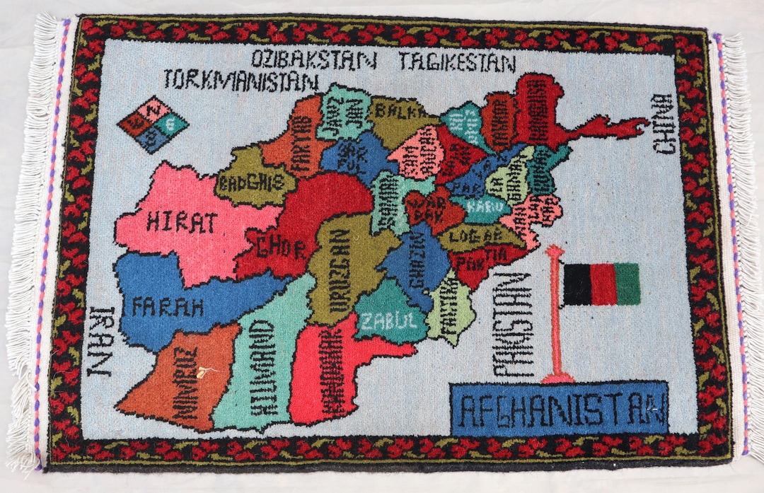 1'4 X 2 Ft Handwoven Afghan Map Rug - Light Blue Vintage Rug - Tribal ...
