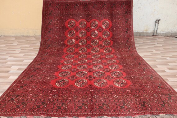 7x10 ヴィンテージ アフガン ラグ: 手織りウール Tekke Ersari ラグ