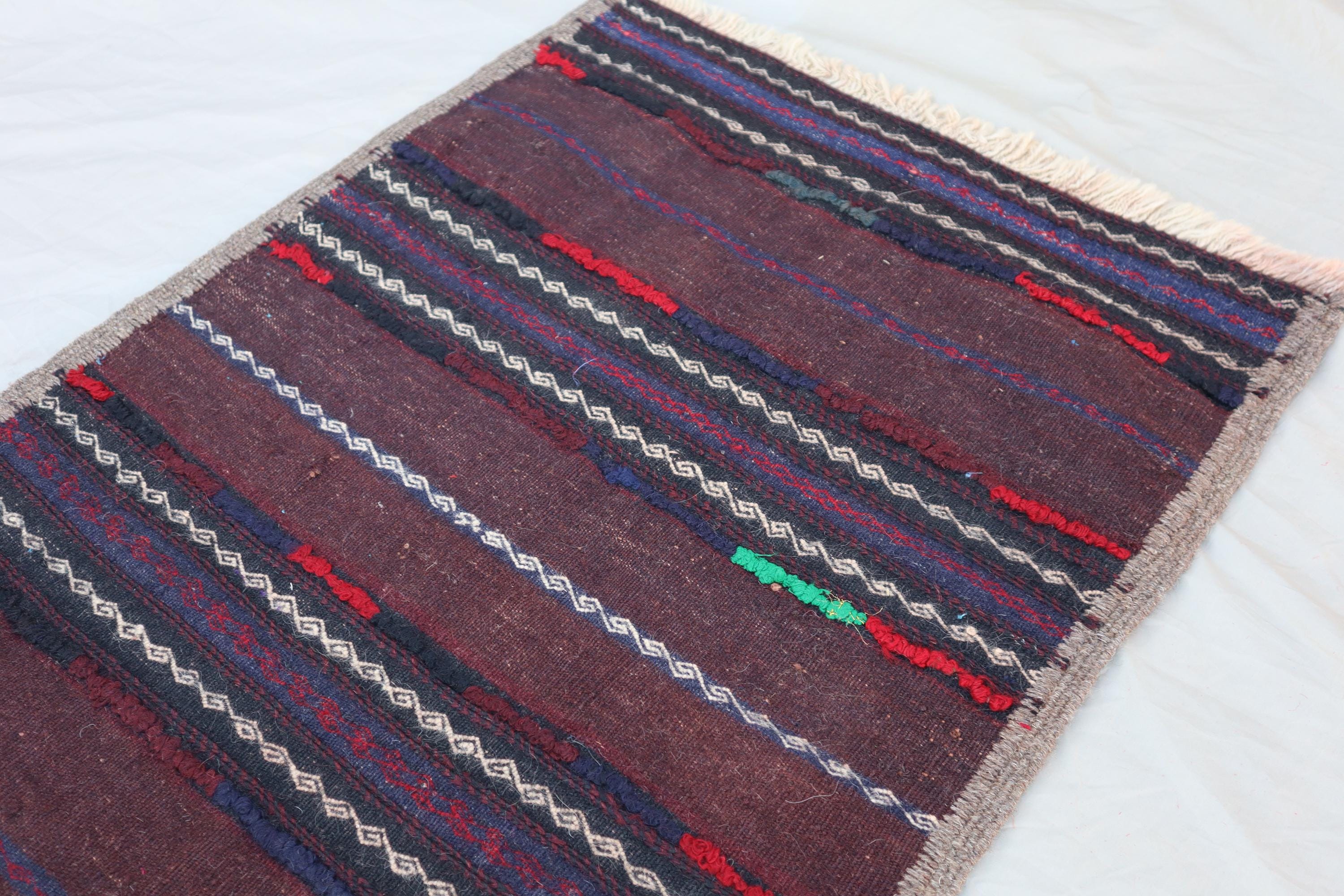 アフガンキリム　ランナー ストライプ柄ヴィンテージキリムランナーラグ：手織りアフガンウール