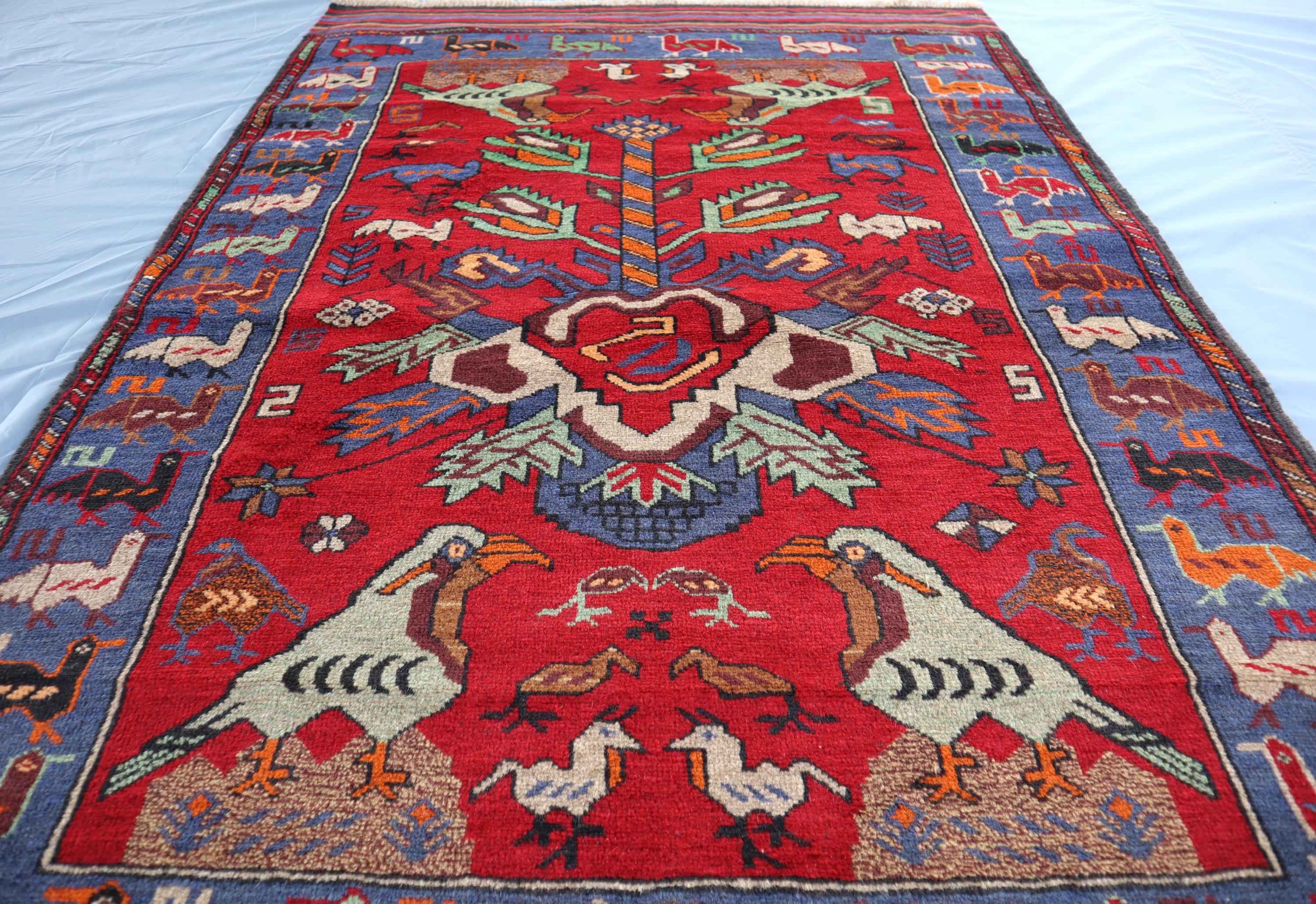 Baluch rug 2枚セット※専用ページ！ Antique Baluchi Pictorial Rug: Handmade Wool Animal & Bird Design