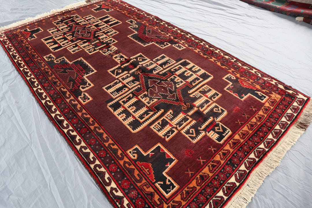 ヴィンテージ アフガニスタン バルーチ ラグ：手織りウールメダリオン