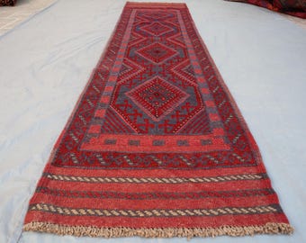 ハンドメイドのアフガニスタン産ムシュワニ製ランナーラグ：2x8インチ