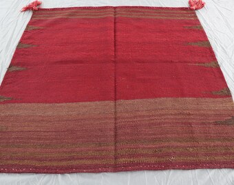 Hand-Knotted Afghan Kilim Rug | 4x4 Red Brown Ghazni Wool Square Rug