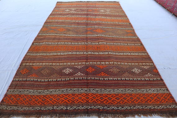 5 x 9フィートのヴィンテージアフガンキリムラグ、手織り