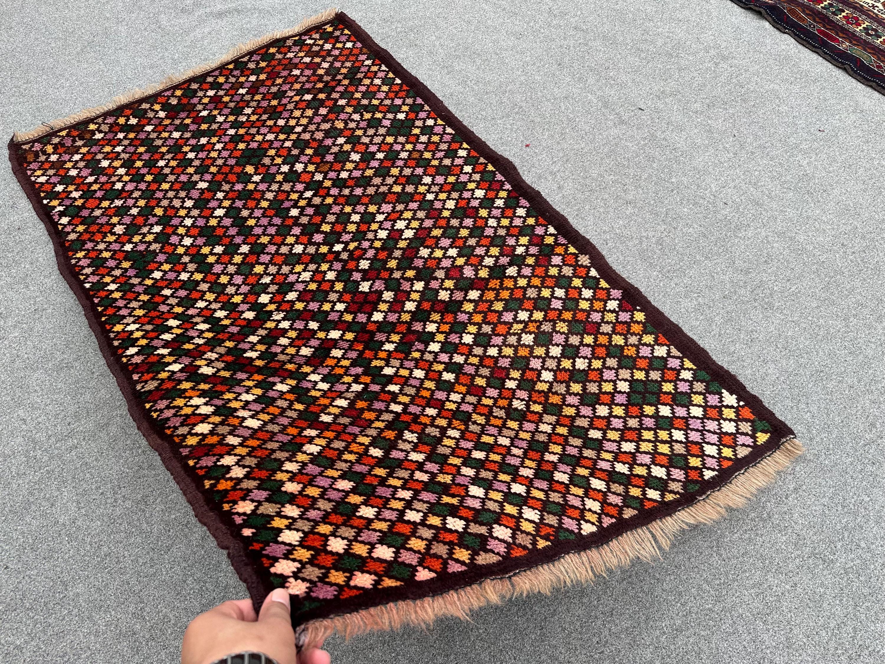 ヴィンテージ アフガン バルーチ ラグ (3x5): ハンドメイド ウール