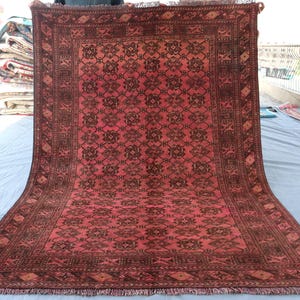 6x8 Afghan Vintage Rug, Hand Knotted Tribal Bashiri Wool Rug, Turkmen Bokhara Oriental Rug - Bedroom Rug - Rug For Living Room 5.4x7.10 ft