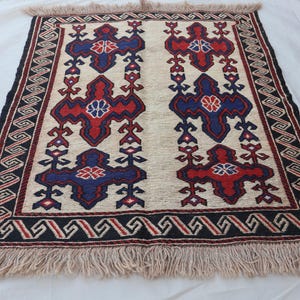 2.9 x 3.4 Ft Geometric Afghan Saghari Kilim Rug - Hand Knotted Vintage Tribal Flatweave Soumak Kilim Rug - Wall Hanging Rug - Small Rug