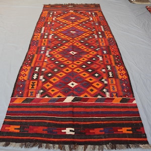 Collectors Piece 4&#39;8x11&#39;6 Geometric Kilim - Turkish Style Caucasian Kilim - Handmade Wool Kilim - Oriental Washable Kilim - Living Room Rug