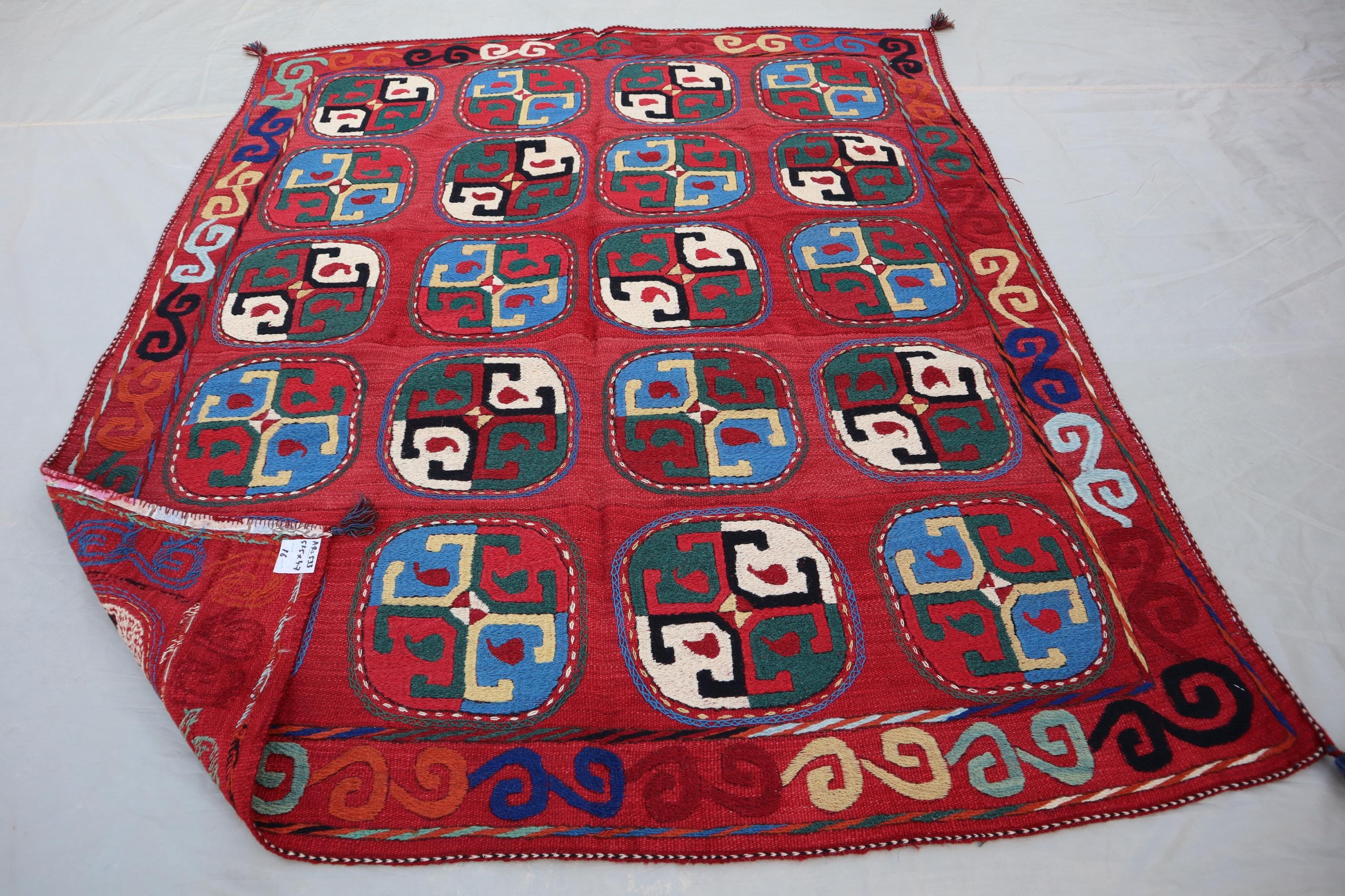 【q155k】ラグ 敷物 ヴィンテージ インテリア キリム？アフガニスタン？織物 ヴィンテージ アフガニスタン スザニ キリム ラグ – 4'7x5'5 ウール