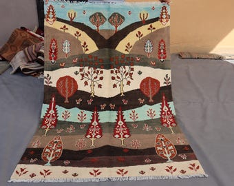 Afghan Gabbeh Tree of Life Rug 4x6, Hand Knotted Pictorial Wool Rug