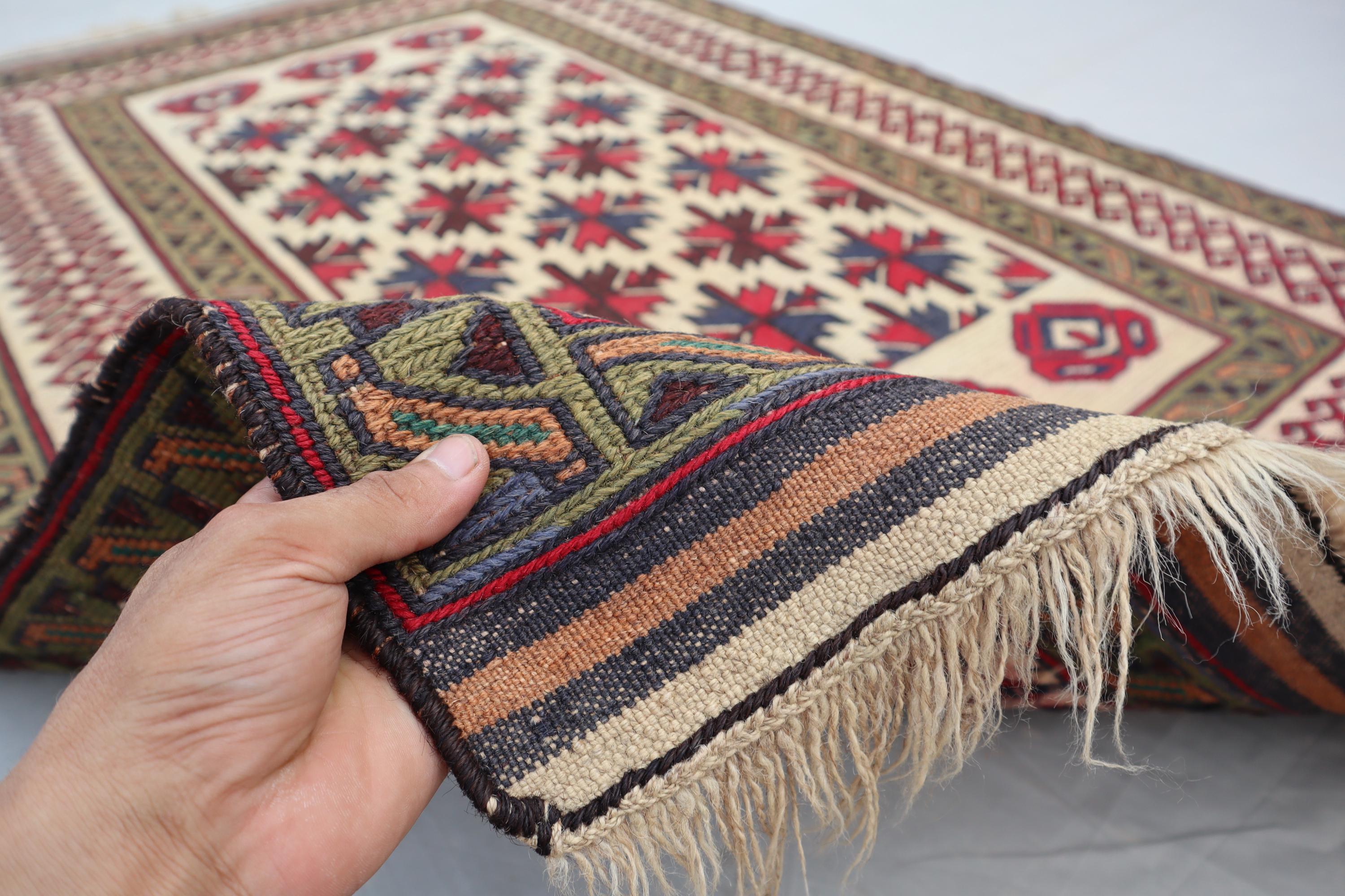 4x6 ヴィンテージ アフガン キリム ラグ：手織りウール、幾何学模様の