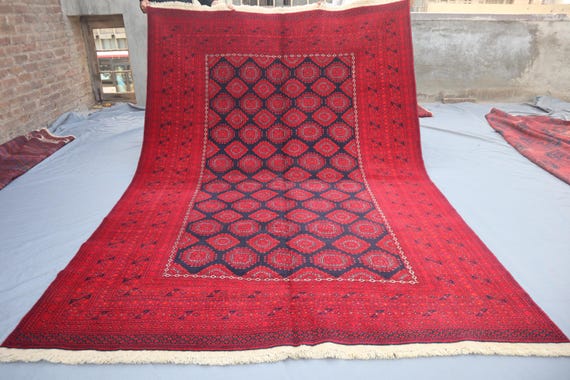 7x10 Vintage Afghan Turkmen Rug, Hand Knotted Wool Tribal Area Rug