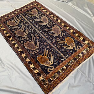 4x6 Afghan Baluchi Rug, Antique Pictorial Tribal Rug, Collectors Piece Authentic Genuine Carpet, Hand Knotted Wool Low Pile Rug, Bedroom Rug