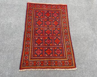 ヴィンテージ バルーチ ラグ ランナー、ハンドメイド ウール