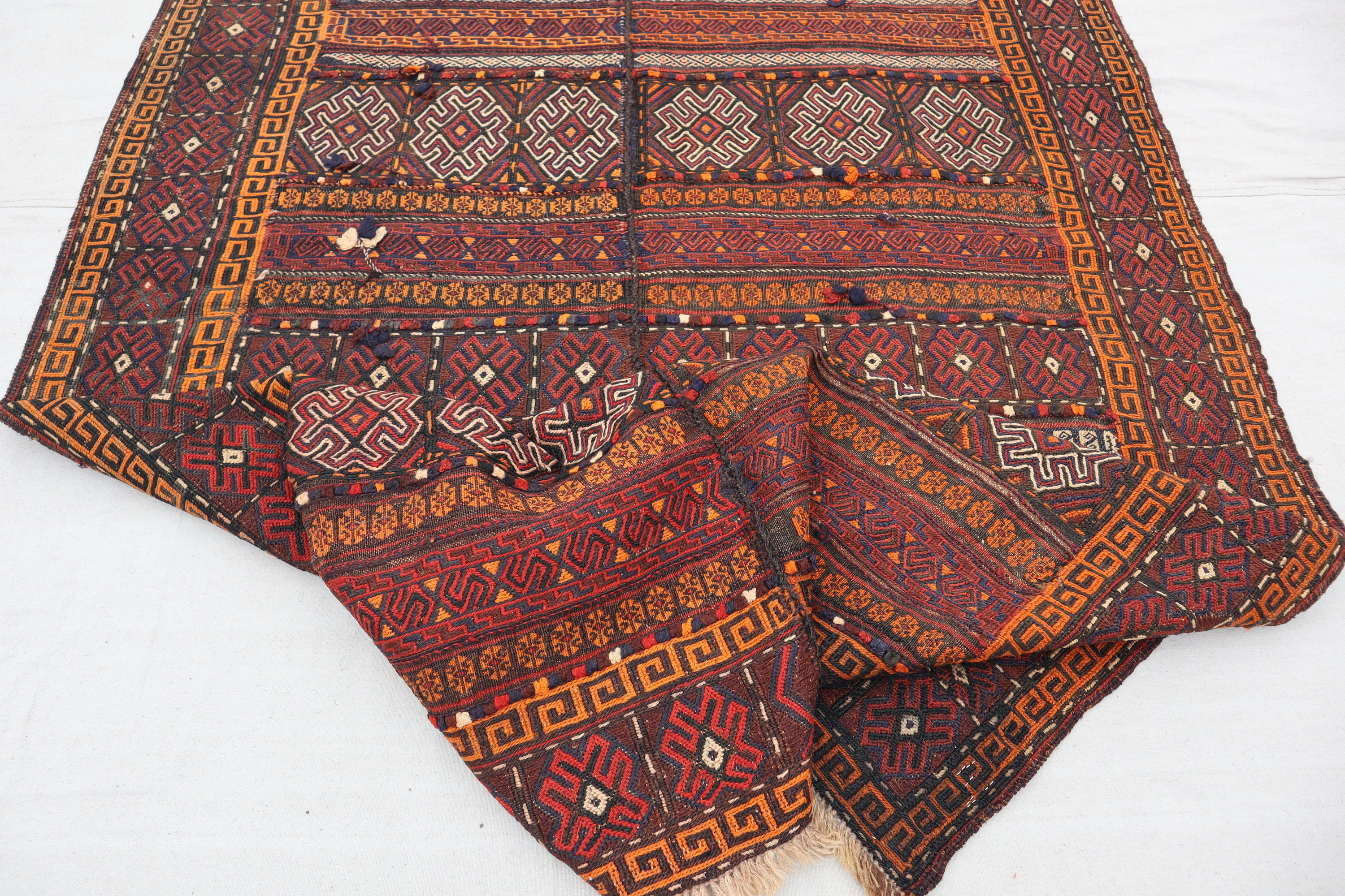 1950s Collective Antique Handmade Afghan Adraskan Kilim 100% Wool Darzi Rug. Vintage Handmade Afghan Kilim Vintage Living Room Bohemian Rug