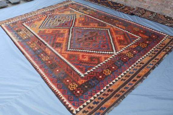 ヴィンテージ アフガニスタン キリム ラグ：6.5 x 9.6 フィート 手織り