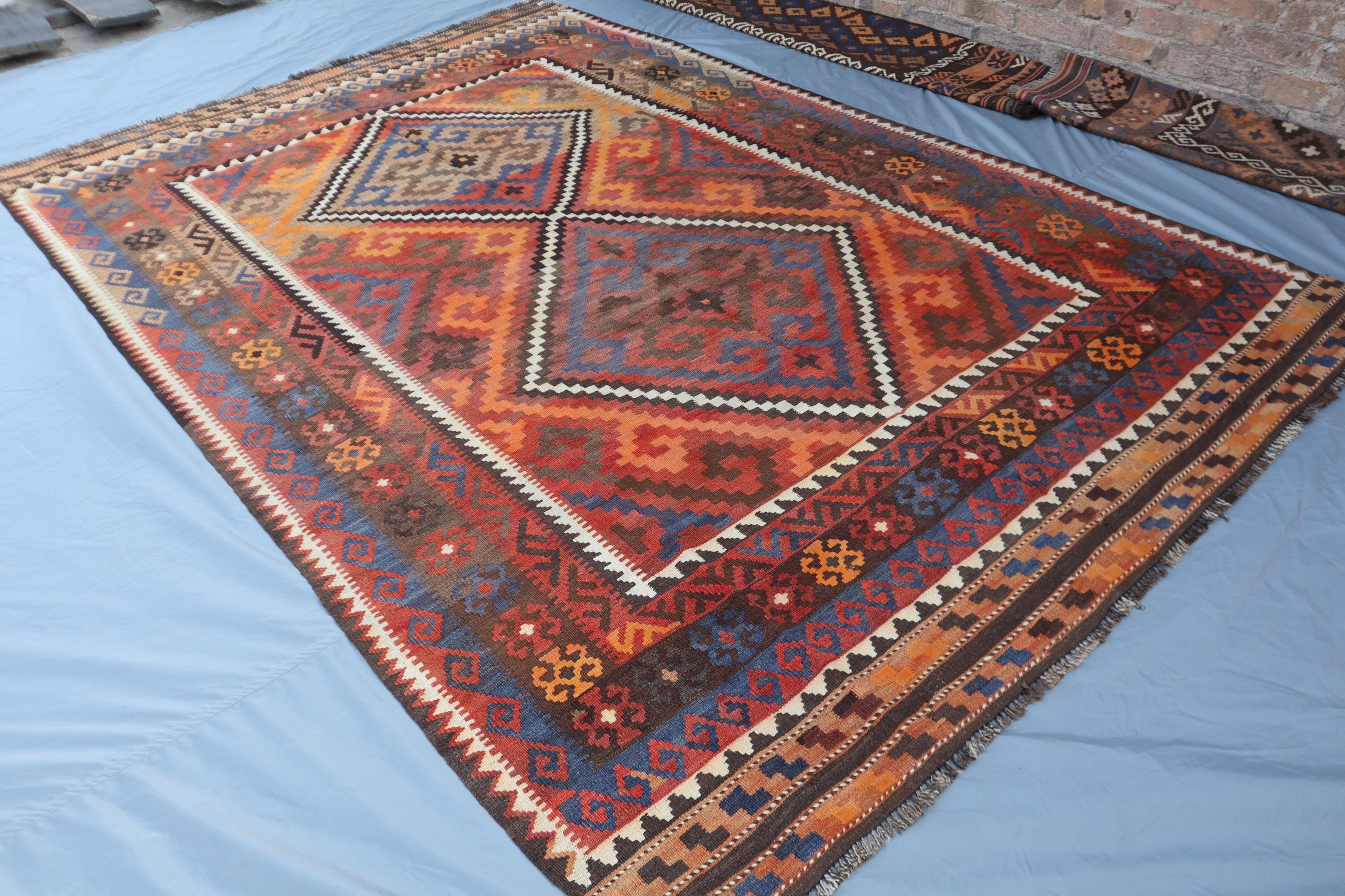 ヴィンテージ アフガニスタン キリム ラグ：6.5 x 9.6 フィート 手織り