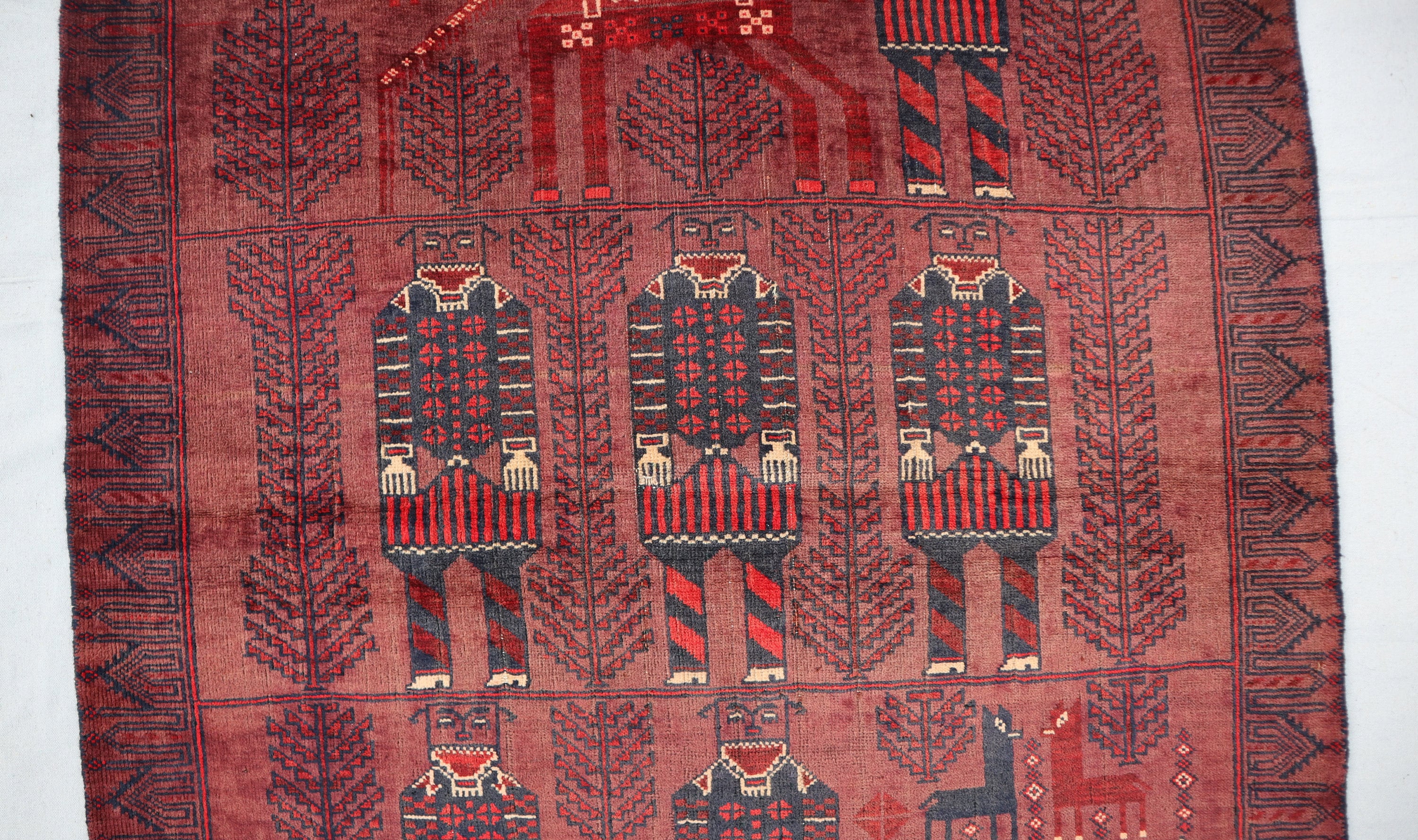 Vintage Baluch Pictorial Wool Rug: Afghan Tribal Decor (3'3 X 4'9