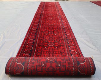 ハンドメイドのアフガニスタンウール製ランナーラグ – 2.5 x 18.7