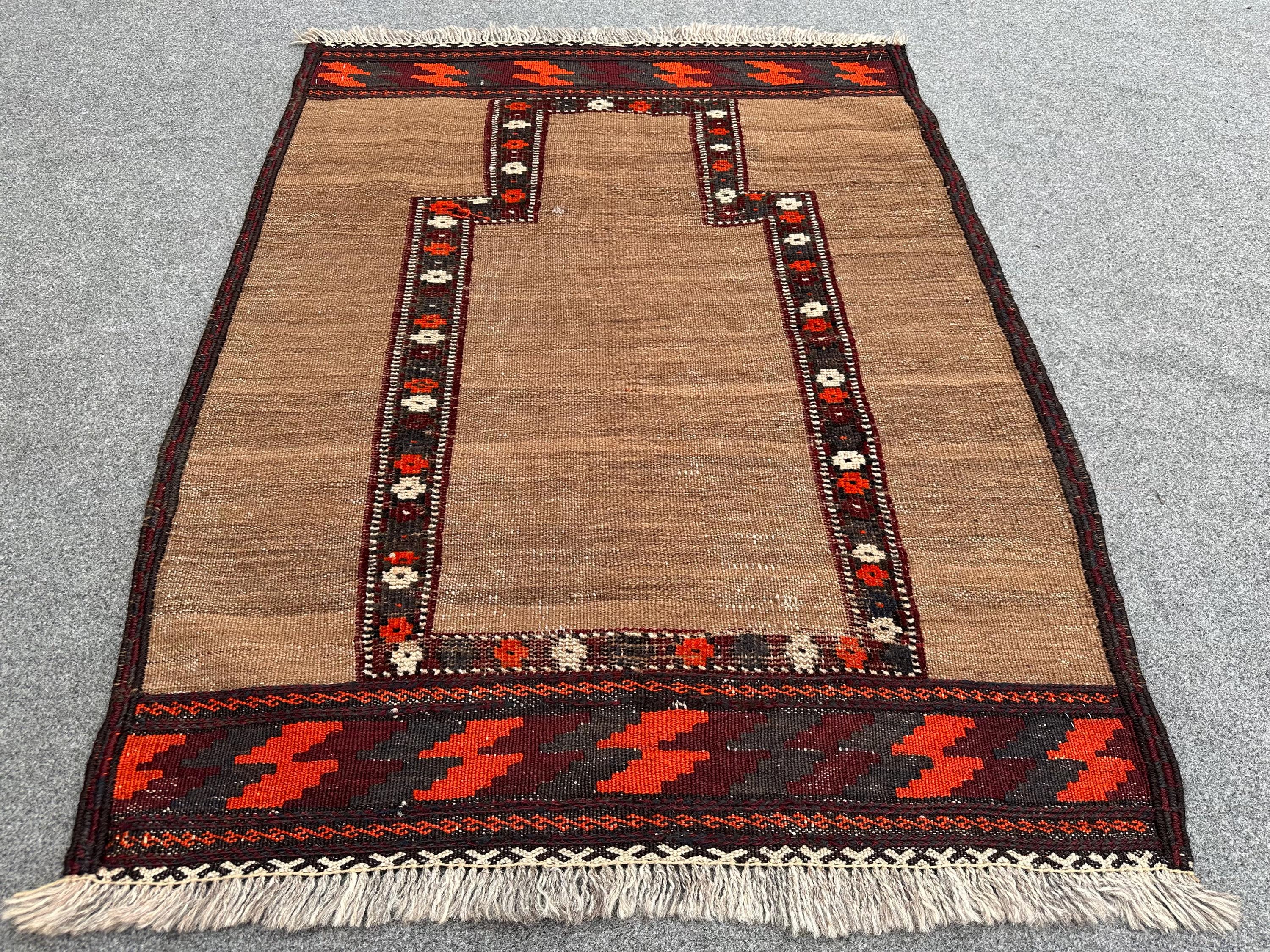 アンティーク アフガニスタン 祈祷用キリムラグ：手織りウール