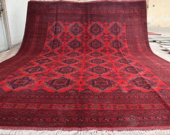 Large Afghan Wool Rug: 10x13 Ft Hand-Knotted Oriental Rug