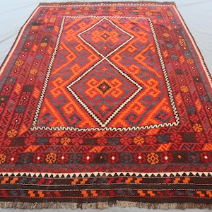Afghan Kilim 8x11 Medallion Style Vintage Rug - Hand-Knotted Wool Flatweave Kilim Rug - Vintage Tribal Kilim Rug - Bedroom, Living Room Rug