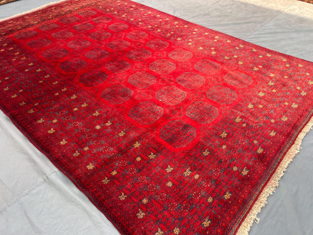 Vintage Afghan Wool Rug: 10x7 Hand-knotted Turkmen Bukhara Rug - Etsy