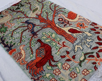 SIZE : 2x3 Feet Beautiful Handmade Nomadic Afghan Tribal Baluch Pictorial 100% Wool Any Room Rug. Oriental Wool Small Tree of Life Rug