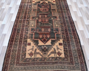 Vintage Afghan Wool Rug (4x7 ft): Hand-Knotted Tribal Decor