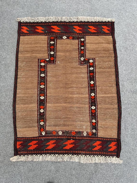 アンティーク アフガニスタン 祈祷用キリムラグ：手織りウール