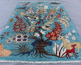 5x7 Afghan Tree of Life Rug: Hand-Knotted Wool Oriental Boho Rug