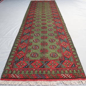 3x10 Luxurious Home Green Runner Rug - Hallway Runner Rug - Afghan Hand Knotted dye wool Rug - Traditional Tribal Rug - Turkish Runner Rug