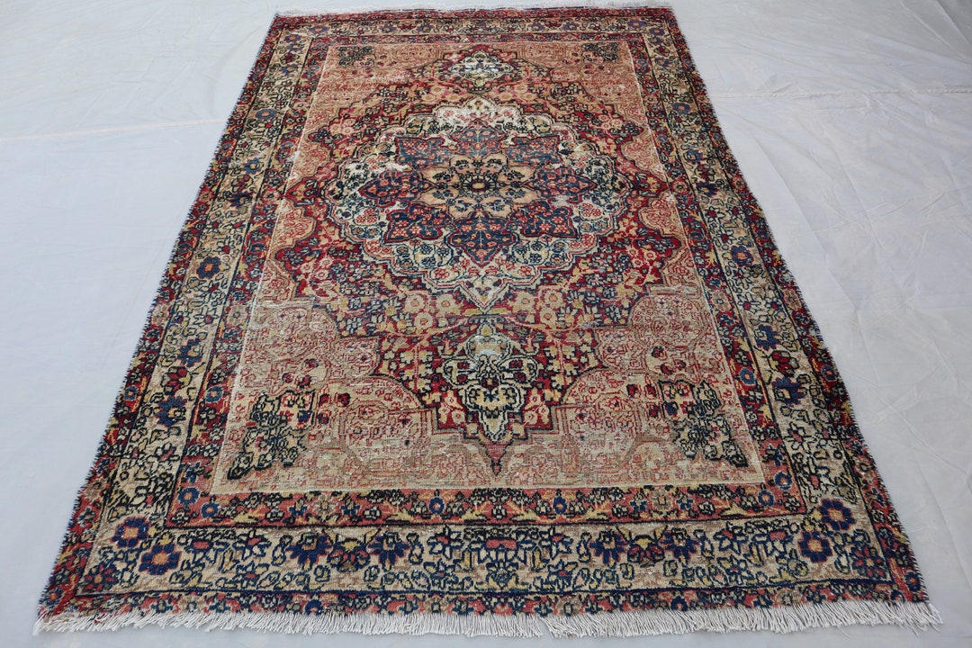 1950s Persian Wool Area Rug – 4x5'10 Hand-knotted Medallion Rug - Etsy