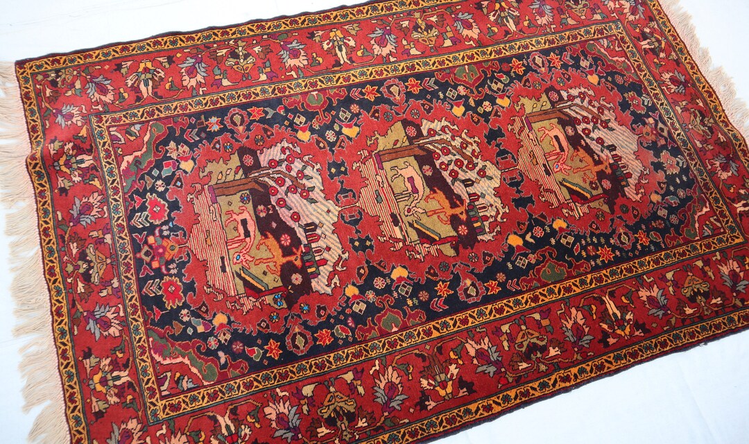Handmade Wool Rug: 4x5 Pictorial Afghan Tribal Rug - Etsy