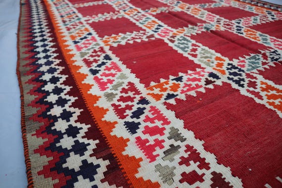 1940年代アンティークアフガニスタンキリムラグ 7.10x5.2フィート