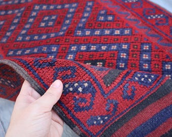 Dywan afgański w kolorze czerwonym, 8 stóp: ręcznie wiązany, płasko tkany z wełny