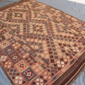 6x9 Terracotta Kilim Area Rug, Afghan hand Knotted Wool Medallion Kilim - Flatweave Geometric Faded Kilim - Bohemian Decor - Living Room Rug