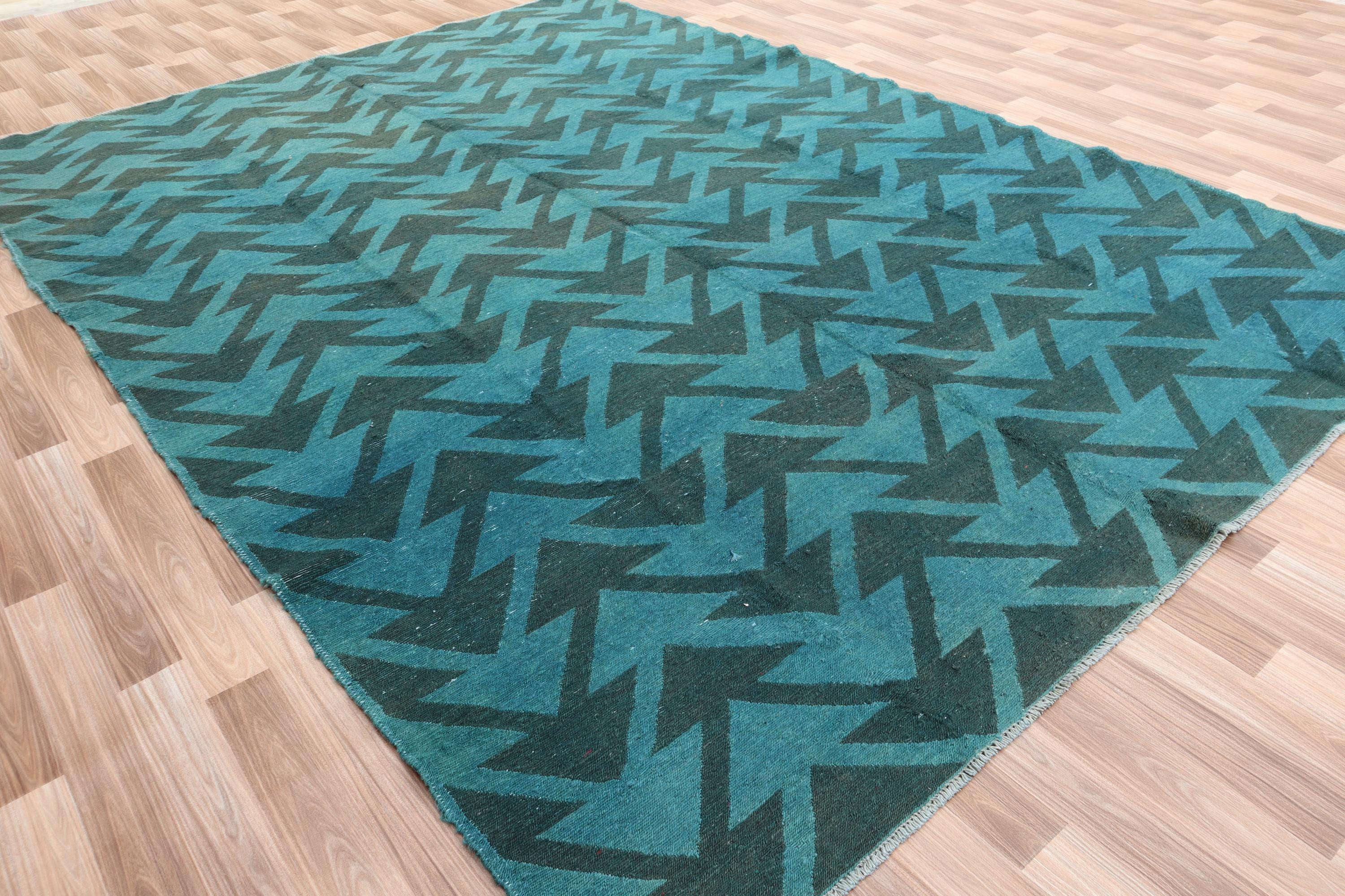 ターコイズアフガンキリムラグ：手織りウール平織り、6.5x9.2フィート