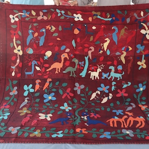 Afghan Pictorial Tree Of Life Uzbek Suzani Kilim Area Rug - Handmade Veg dyed wool Rug - Nomadic Folk Art Rug -  Bohemian Rug - Oriental Rug