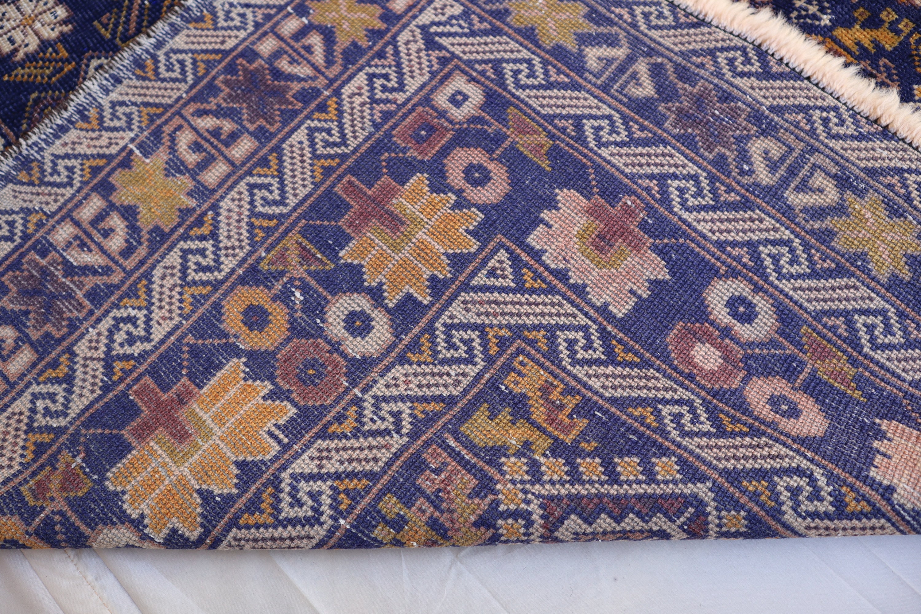 Vintage Afghan Baluch Tribal Rug 4x7, Handmade Navy Blue Wool