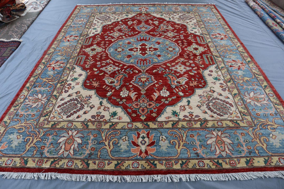 8x10 Parsian Style Red Heriz Area Rug - Afghan Hand Knotted Veg Dyed ...