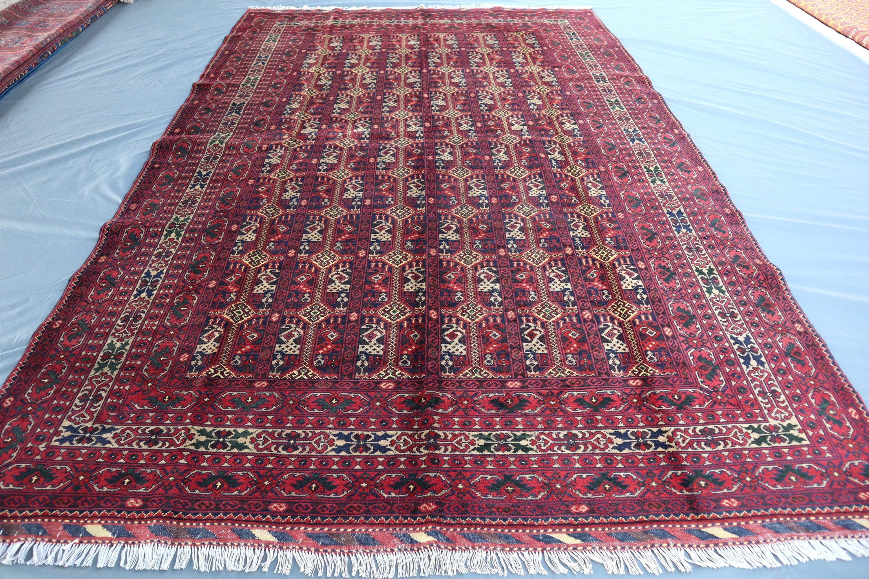 7x10 Tribal Afghan Area Rug, Handmade Wool Oriental Rug, Vintage Geometric Rug, Collectible Rug, Living Room Rug, Bedroom Rug, Office Rug