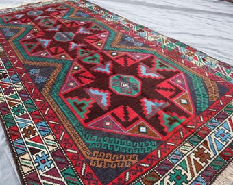 ハンドメイドのアフガニスタンウールラグ：4x7インチのヴィンテージ