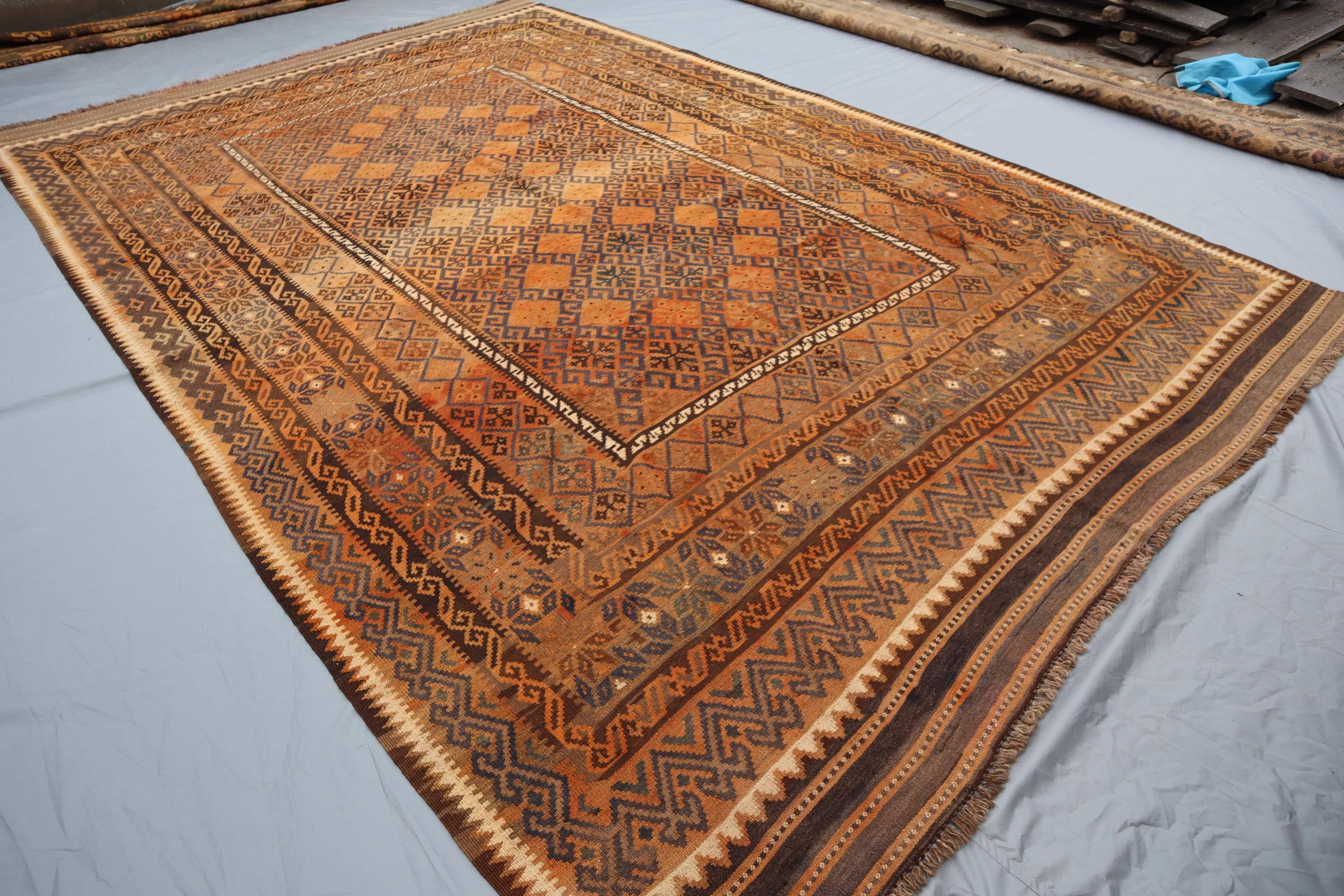 9x13 アンティーク アフガン キリム ラグ、ハンドメイド ウール