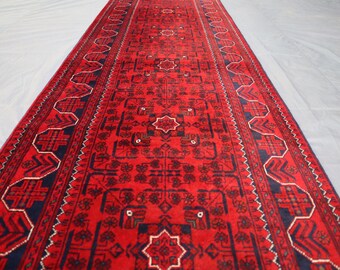 ハンドメイドのアフガニスタンウール製ランナーラグ – 2.5 x 18.7