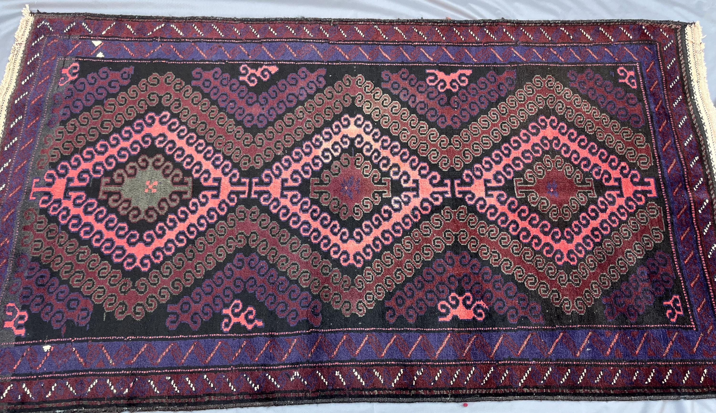 4x7 Vintage Afghan Baluchi Rug – Tribal Geometric Medallion Design